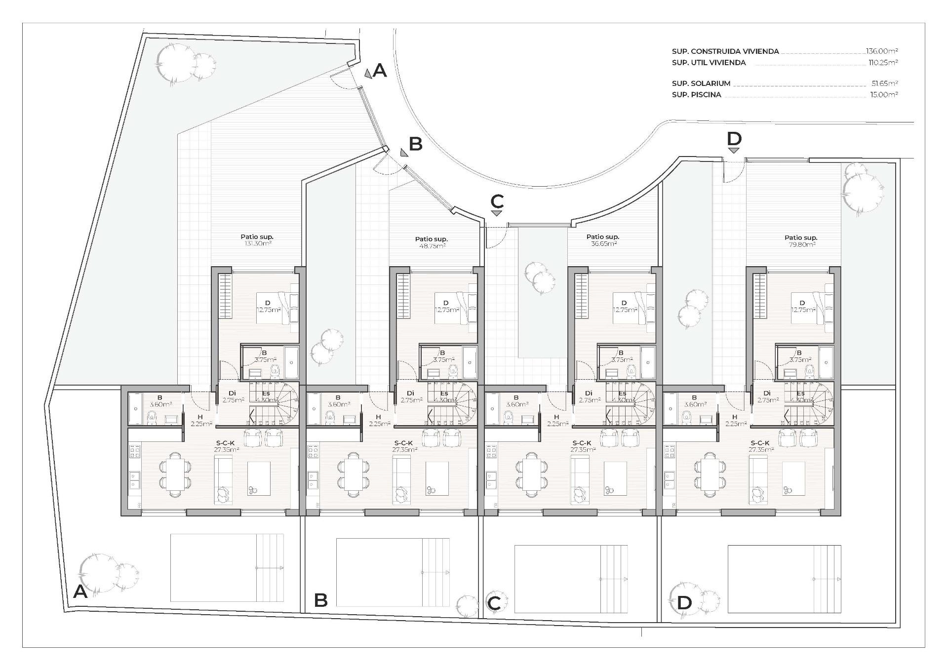 Development of 4 newly built semi-detached and terraced villas with private swimming pools at the Mazarrón Country Club