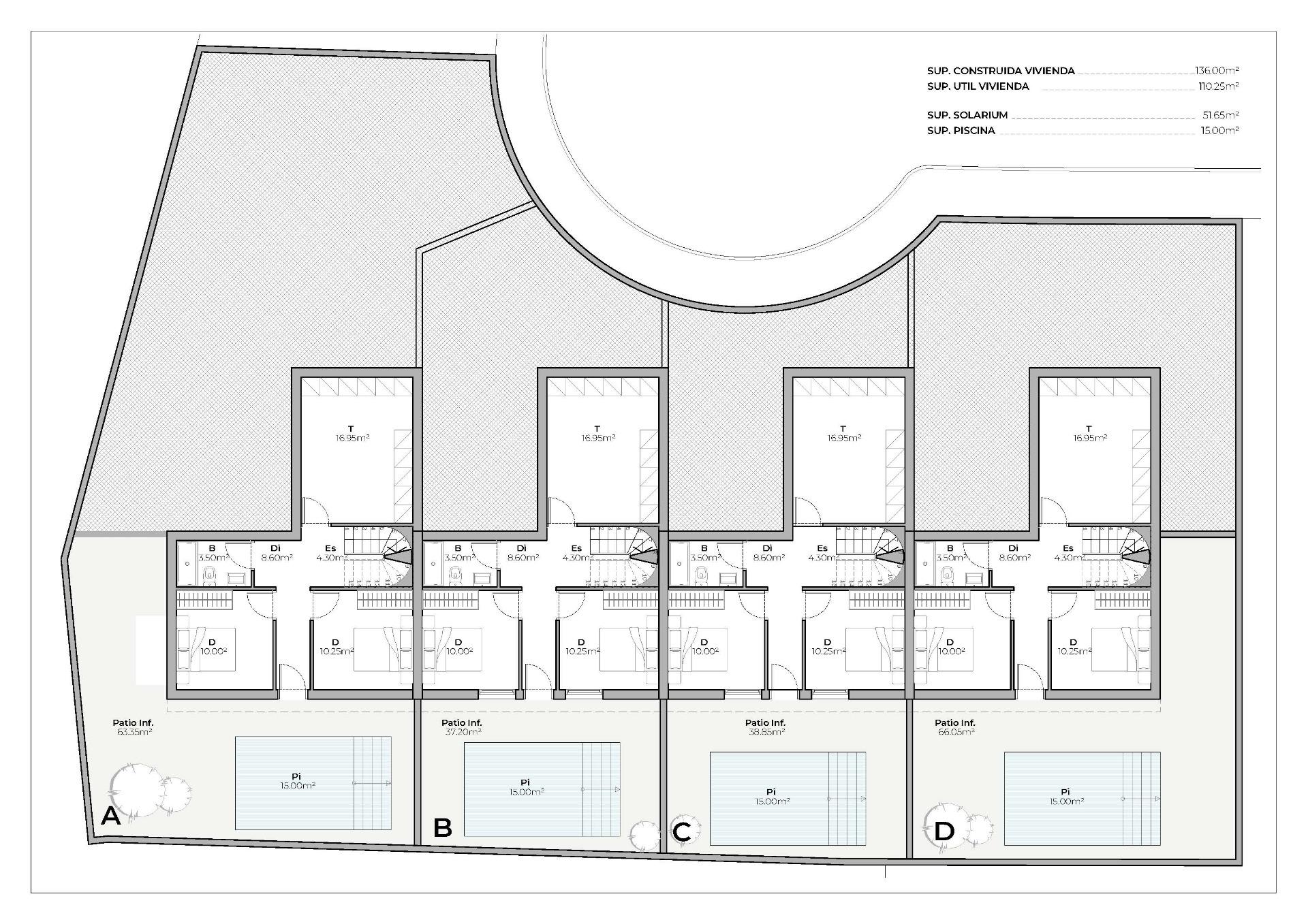Development of 4 newly built semi-detached and terraced villas with private swimming pools at the Mazarrón Country Club